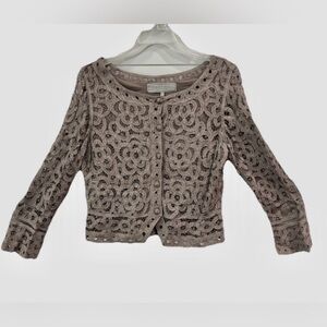 Vintage Double D Ranch Wear Taupe Tan Lace Weskit Blouse Top Jacket Women’s L